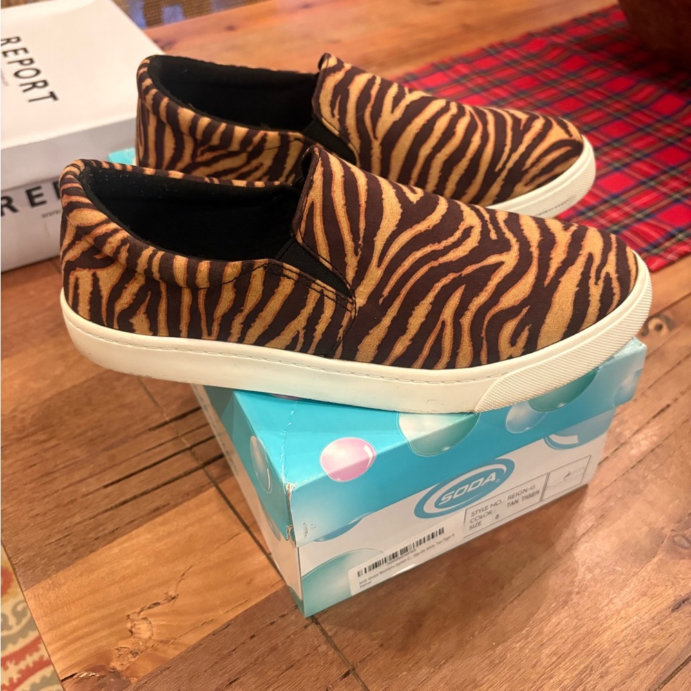 Soda Tiger Stripe Slip-On Sneakers